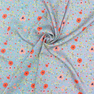 Viscose printed with "flowers" - grey-blue