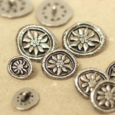 Metal button - silver Edelweiss