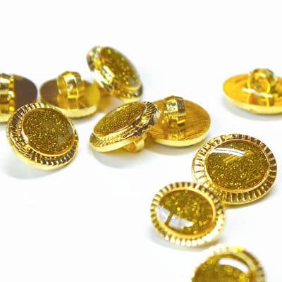 Button with metal aspect - gold and chatreuse yellow