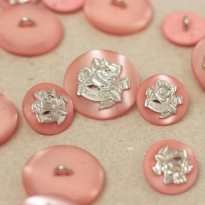 Button - satined pink with silver rose