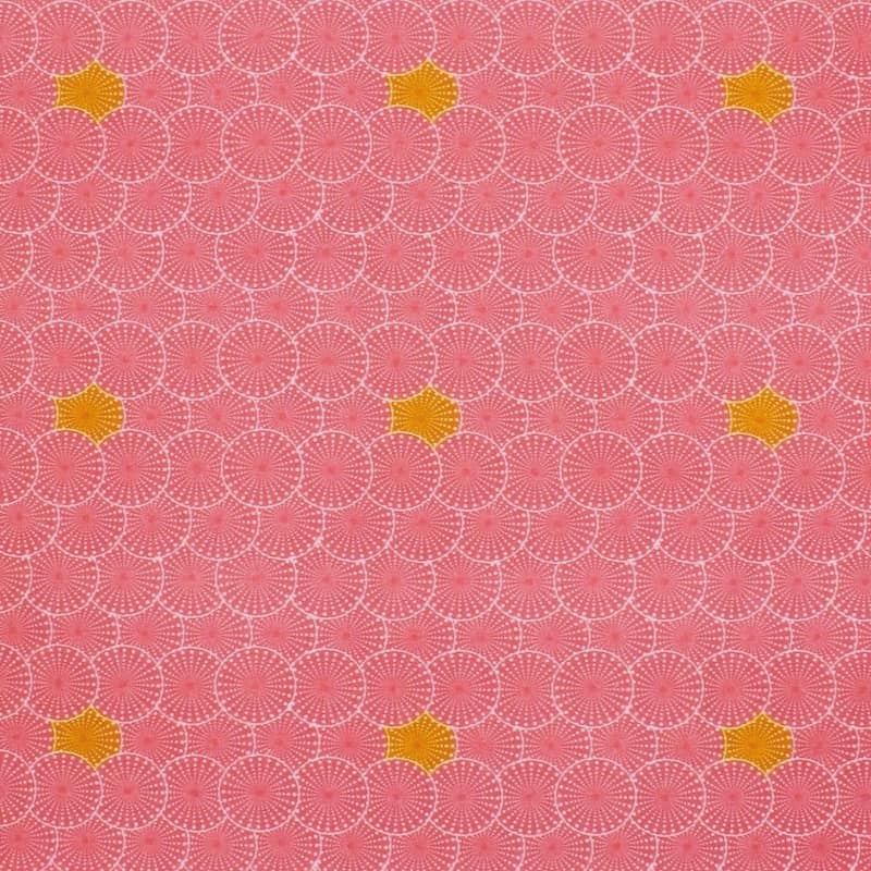 Cotton printed with "urchins" - coral