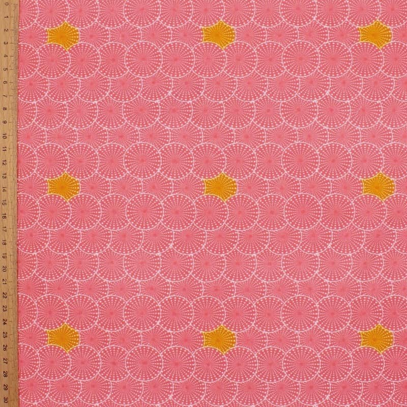 Cotton printed with "urchins" - coral