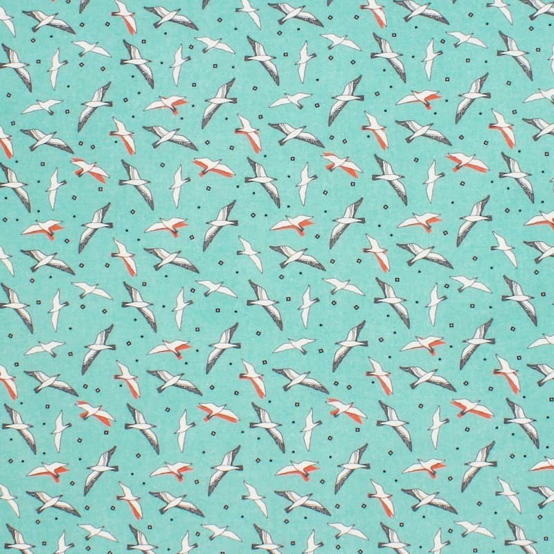 Cotton printed with "seagull" - coral