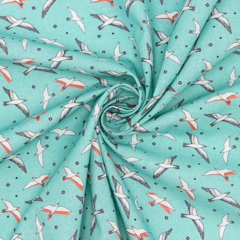 Cotton printed with "seagull" - coral