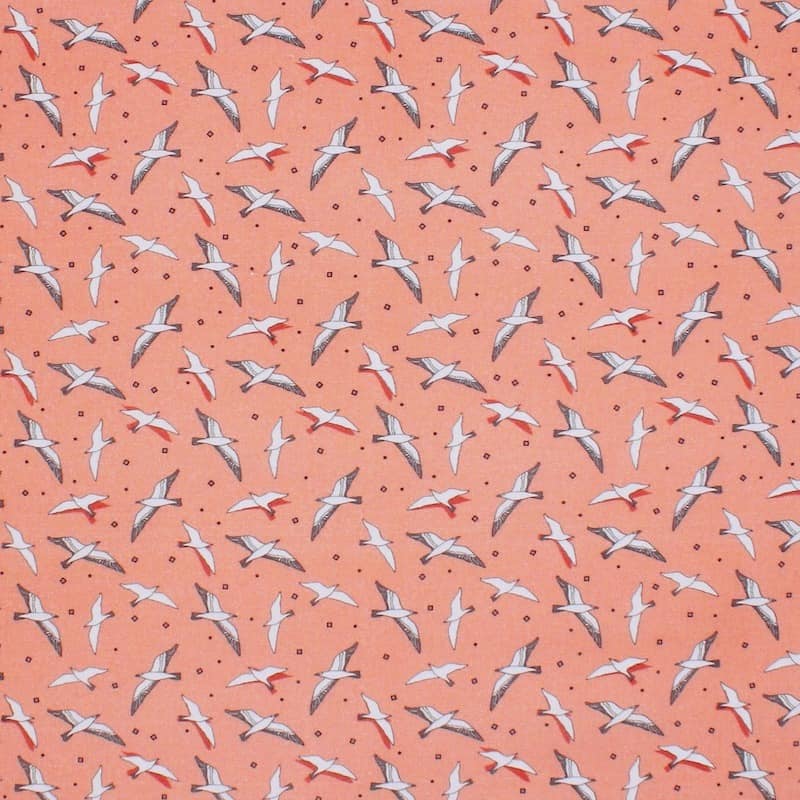 Cotton printed with "seagull" - tea pink