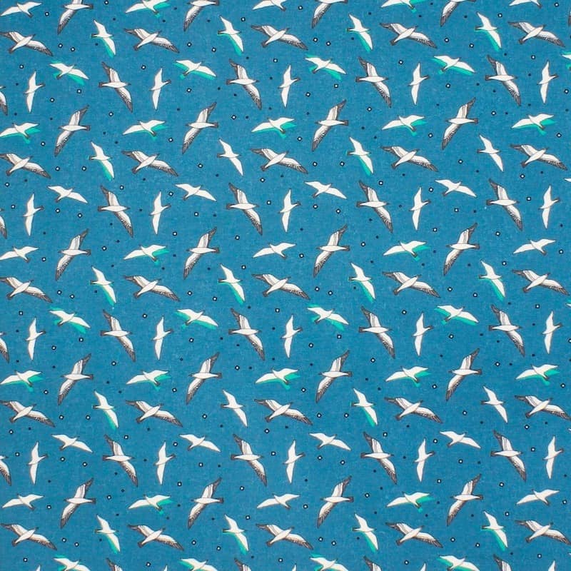 Cotton printed with "seagull" - peacock-colored