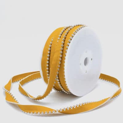 Ribbon with metal marbles - mustard yellow