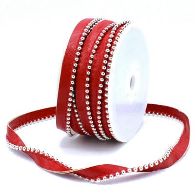 Ribbon with metal marbles - red