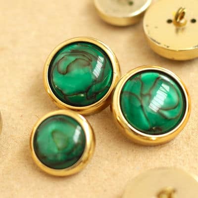 Round vintage button - gold and green
