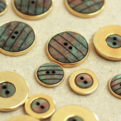 Resin button - gold and pearly grey-green