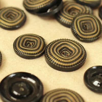 Vintage resin button - black and gold yellow