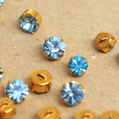 Vintage button - blue and golden metal