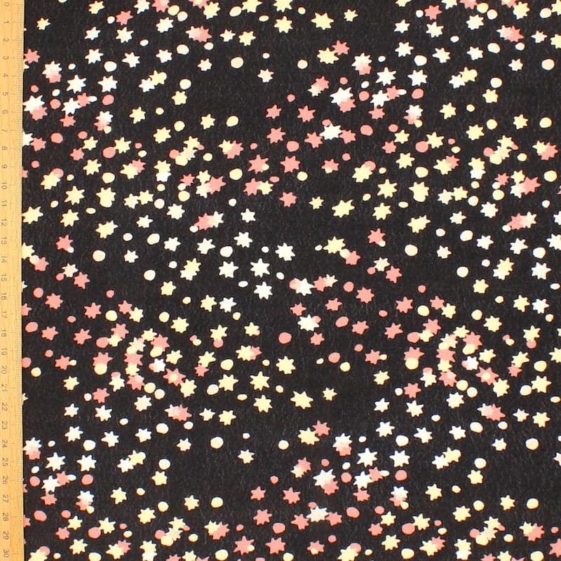 Viscose fabric with stars and dots - black