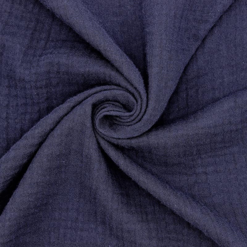 Tissu double gaze de coton bleu nuit