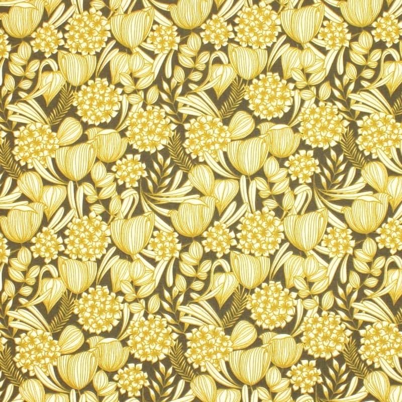 Cotton with flowers - khaki / anise