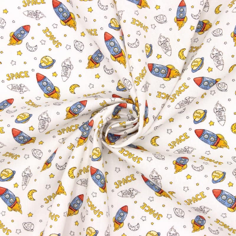 Cotton with space rocket - white