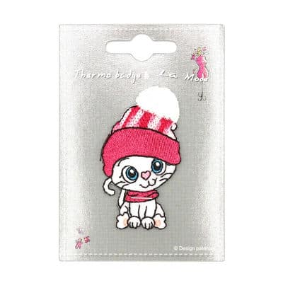 Iron-on patch cat with hat