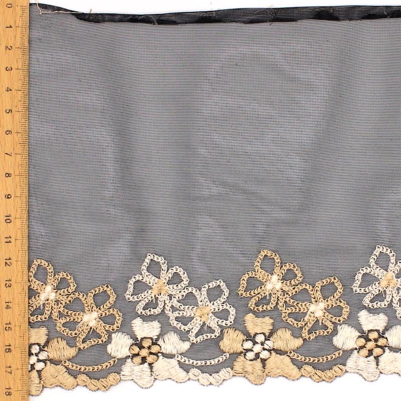 Embroidered tulle - black & ivory 