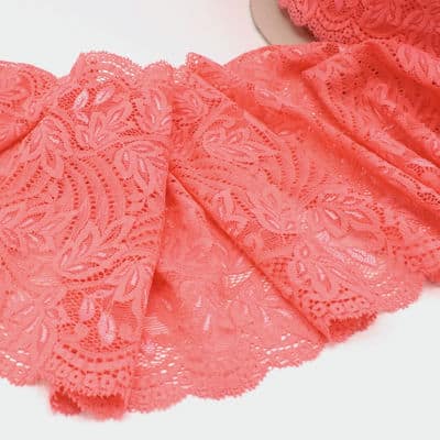 Tulle brodé extensible - corail 