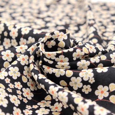 Tissu viscose fleurs cerisier - noir