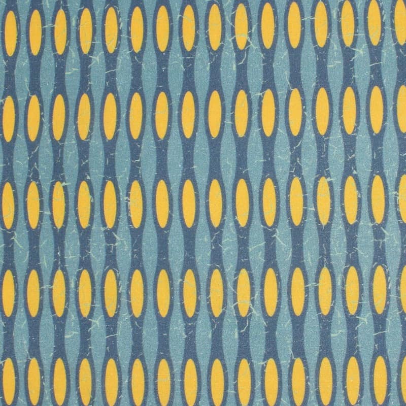 Cotton with graphic print - denim blue / mustard yellow