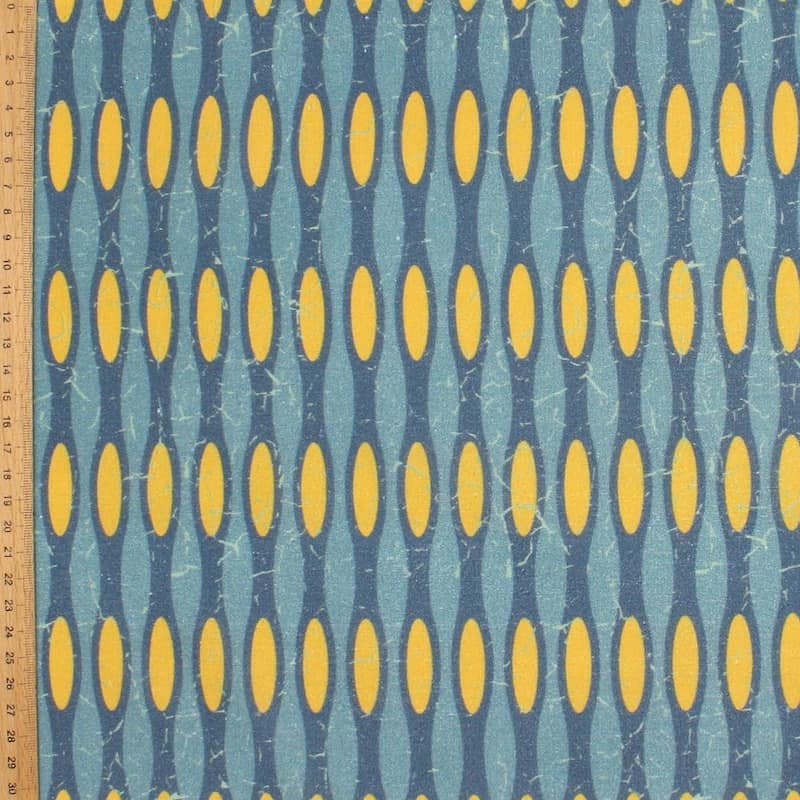 Cotton with graphic print - denim blue / mustard yellow