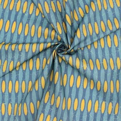 Tissu coton graphique - jean/moutarde