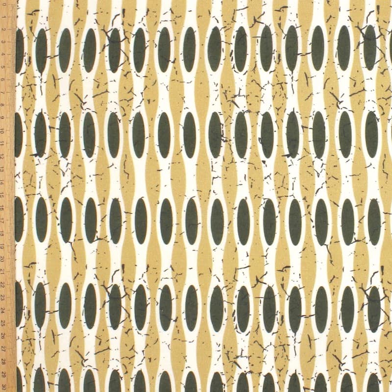 Tissu coton graphique - beige/vert