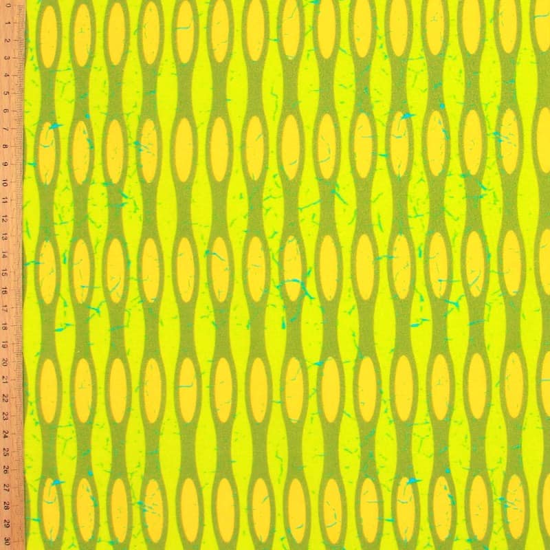 Katoen met grafische motief - limoengroen / geel