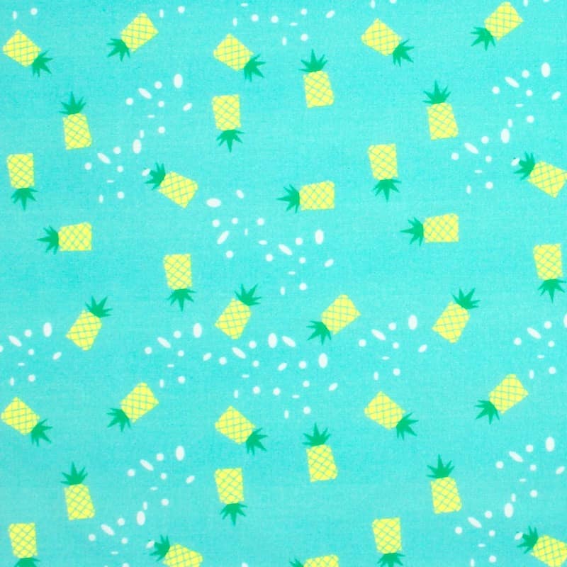 Tissu coton ananas - turquoise