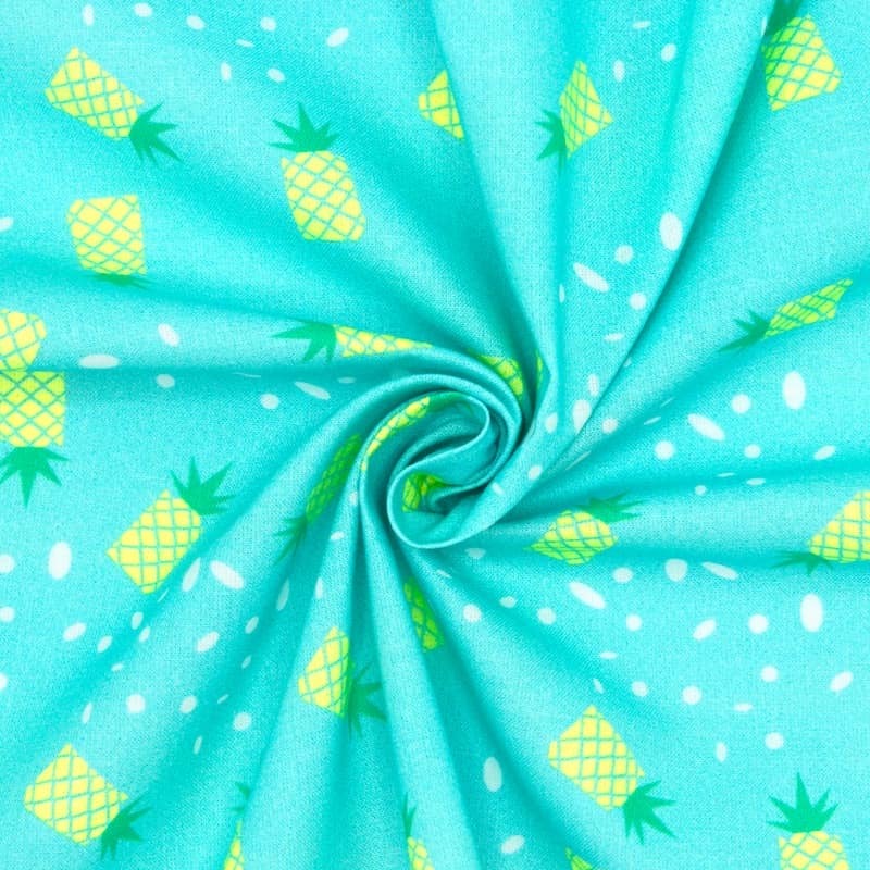 Tissu coton ananas - turquoise
