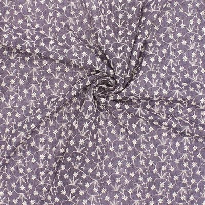 Veil fabric with emboidered flowers - columbine