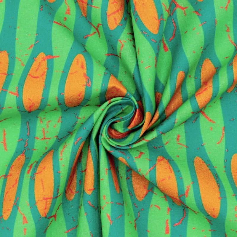 Tissu coton graphique - vert/orange