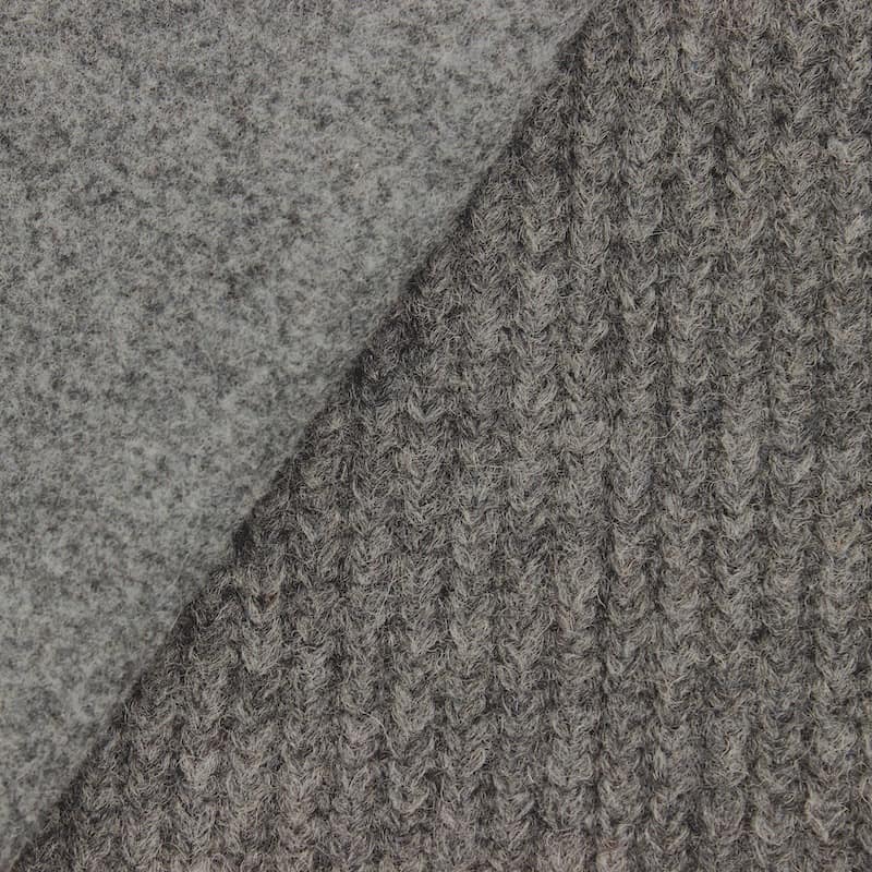 Tissu laine côtelé gris
