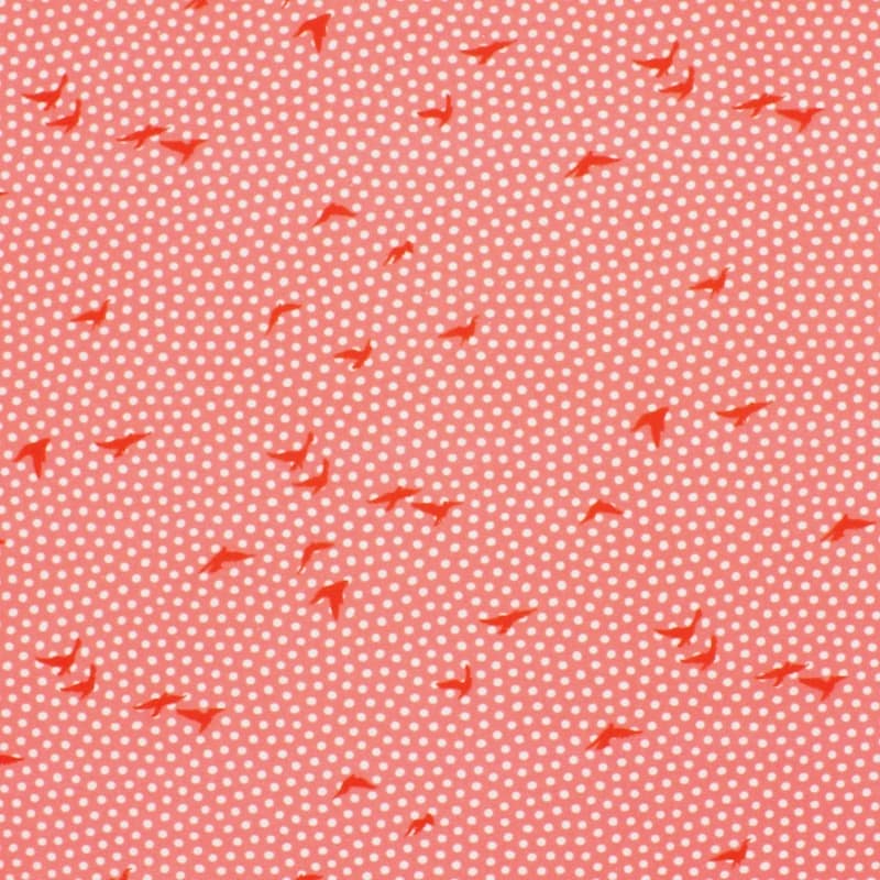 Poplin cotton with dots and birds - pink