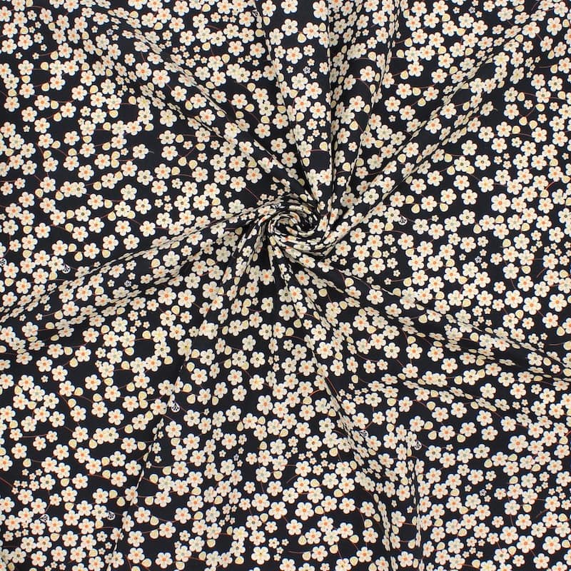 Poplin cotton with Japanese flowers - black