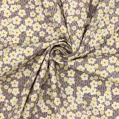 Poplin cotton with Japanese flowers - taupe