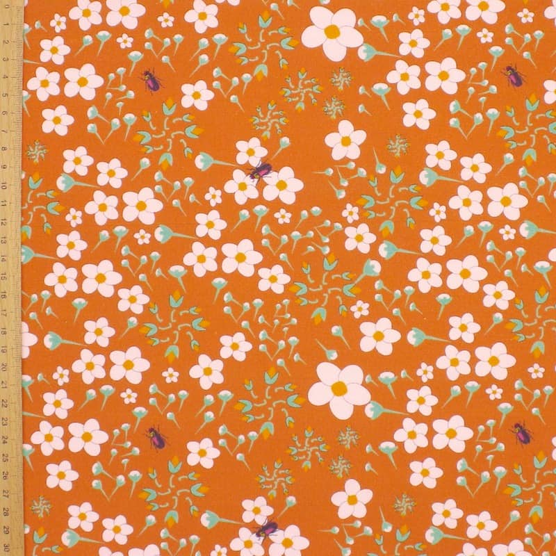 Popeline coton fleur et bourgeon - fauve