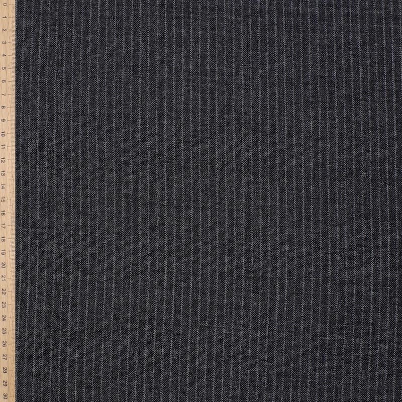 Striped fabric in wool and linen - black
