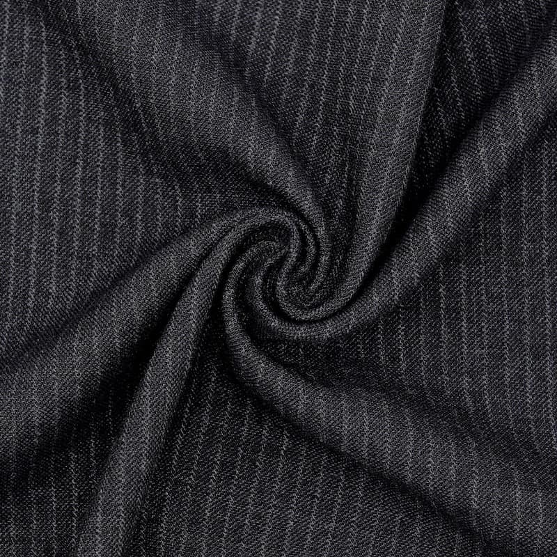 Striped fabric in wool and linen - black