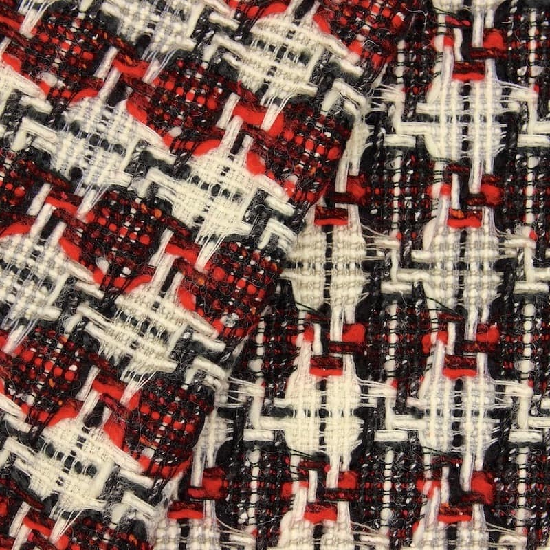 Double-sided fabric in wool and cotton - red and white
