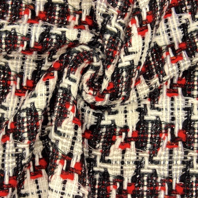 Tissu double face laine et coton - rouge et blanc