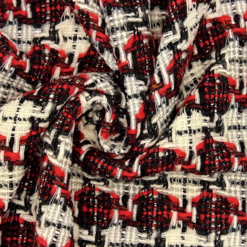 Double-sided fabric in wool and cotton - red and white