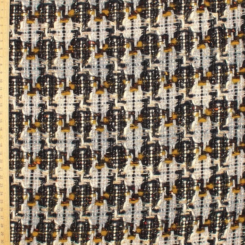 Double-sided fabric in wool and cotton - grey mustard yellow