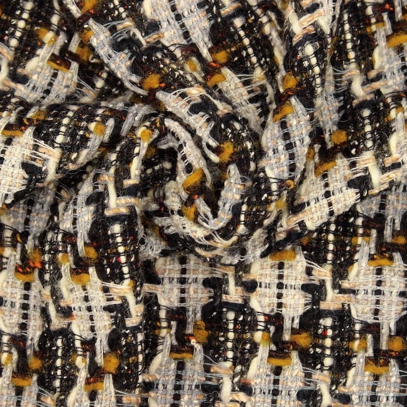 Twee-zijdige stof in wol en katoen - grijs-mosterdgeel
