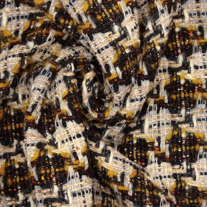 Twee-zijdige stof in wol en katoen - grijs-mosterdgeel