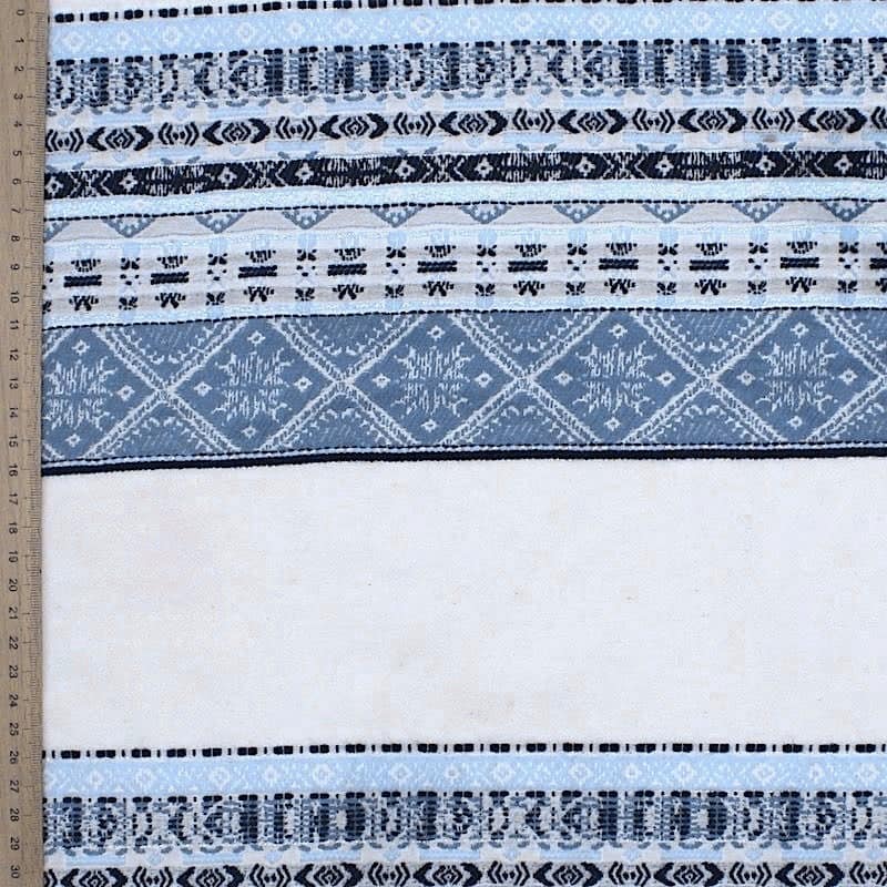 Double sided jacquard fabric - blue and off white