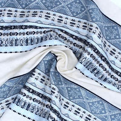 Double sided jacquard fabric - blue and off white