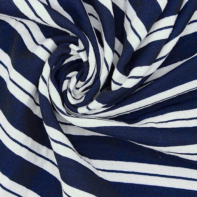 Tissu jacquard polyester double face rayé bleu/blanc