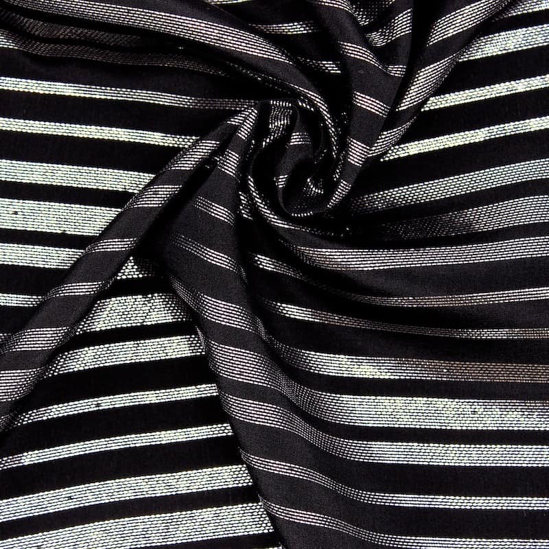 Veil in silk with black stripes and silver lurex thread